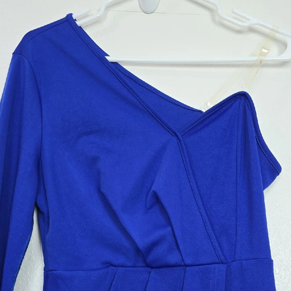 3/$15 SHEIN Dress Women’s Size Medium Royal Blue Asymmetrical One-Shoulder - Picture 4 of 10